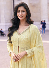 Load image into Gallery viewer, Elegant Yellow Embroidered Sharara Style Suit
