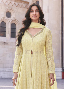 Elegant Yellow Embroidered Sharara Style Suit