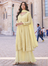 Load image into Gallery viewer, Elegant Yellow Embroidered Sharara Style Suit
