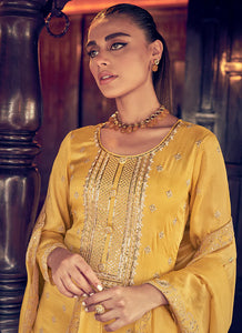 Elegant Yellow Embroidered Straight Pant Suit