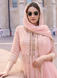 Elegant Pink Embroidered Sharara Style Suit