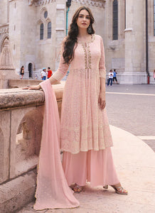 Elegant Pink Embroidered Sharara Style Suit