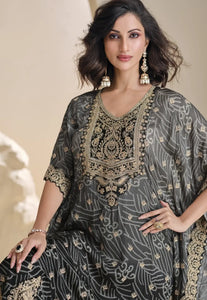 Embroidered Black Kaftan Style Suit