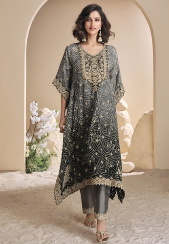 Embroidered Black Kaftan Style Suit