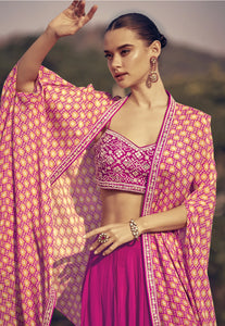 Embroidered Dark Pink Lehenga with Modern Flair