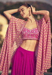 Embroidered Dark Pink Lehenga with Modern Flair