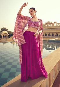 Embroidered Dark Pink Lehenga with Modern Flair