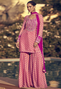 Embroidered Dark Pink Palazzo Suit with Modern Flair