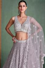 Load image into Gallery viewer, Embroidered Elegance Grey Lehenga Choli
