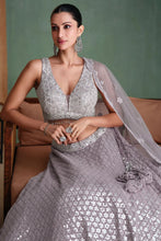 Load image into Gallery viewer, Embroidered Elegance Grey Lehenga Choli
