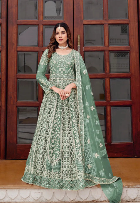Embroidered Green Anarkali Suit