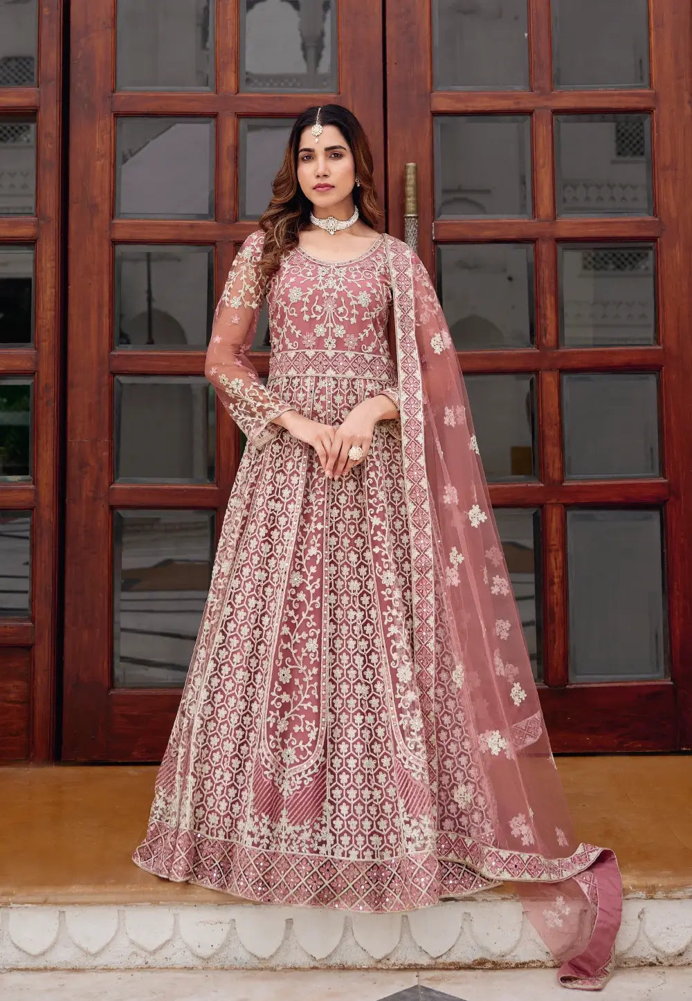 Embroidered Mauve Anarkali Suit