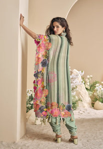 Embroidered Sea Green Kaftan Style Suit