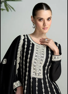 Ensembled Black and White Embroidered Palazzo Suit