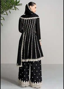 Ensembled Black and White Embroidered Palazzo Suit