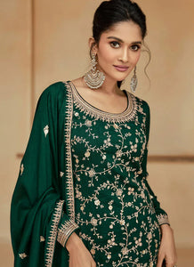 Ensembled Green Heavy Embellished Sharara Style Suit