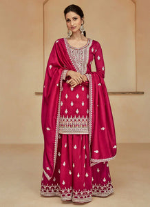 Ensembled Pink Heavy Embellished Sharara Style Suit