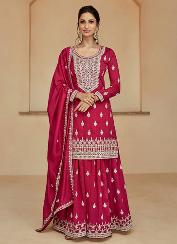 Ensembled Pink Heavy Embellished Sharara Style Suit