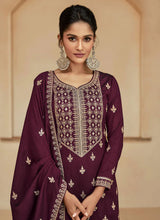 Load image into Gallery viewer, Ensembled Purple Heavy Embellished Sharara Style Suit
