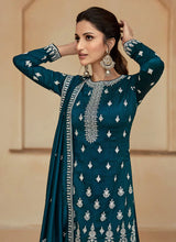 Load image into Gallery viewer, Ensembled Teal Heavy Embellished Sharara Style Suit
