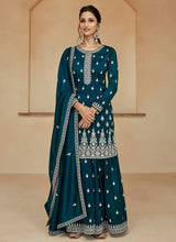 Load image into Gallery viewer, Ensembled Teal Heavy Embellished Sharara Style Suit
