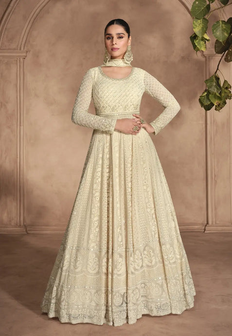 Ethereal Elegance Embroidered Cream Anarkali Gown