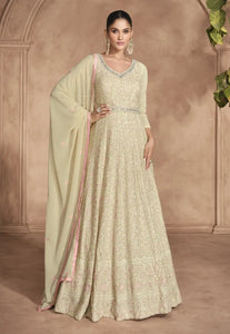 Ethereal Elegance Embroidered Ivory Anarkali Gown