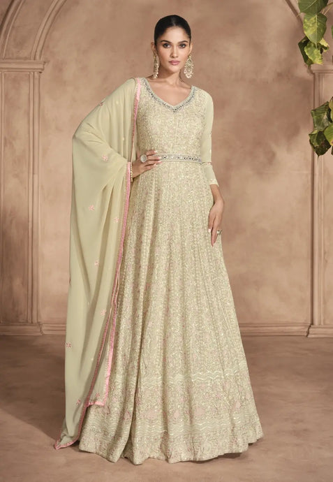 Ethereal Elegance Embroidered Ivory Anarkali Gown