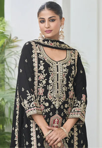 Exquisite Embroidered Black Palazzo Suit