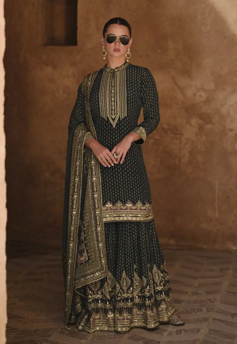 Exquisite Embroidered Black Sharara Suit