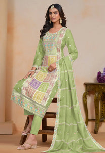 Exquisite Embroidered Green Pant Style Suit