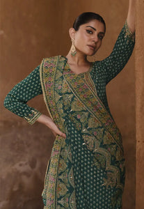 Exquisite Embroidered Green Sharara Suit