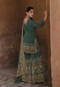 Exquisite Embroidered Green Sharara Suit