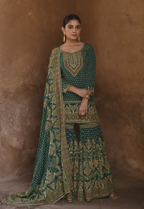 Exquisite Embroidered Green Sharara Suit