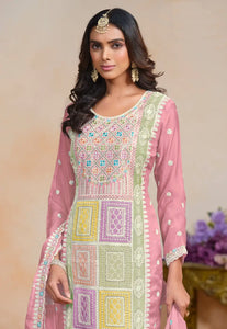 Exquisite Embroidered Pink Pant Style Suit