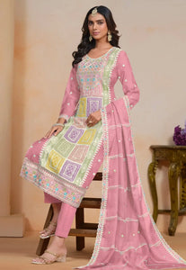 Exquisite Embroidered Pink Pant Style Suit