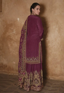 Exquisite Embroidered Purple Sharara Suit