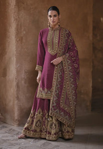 Exquisite Embroidered Purple Sharara Suit