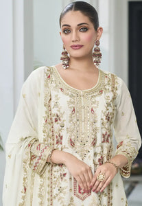 Exquisite Embroidered White Palazzo Suit