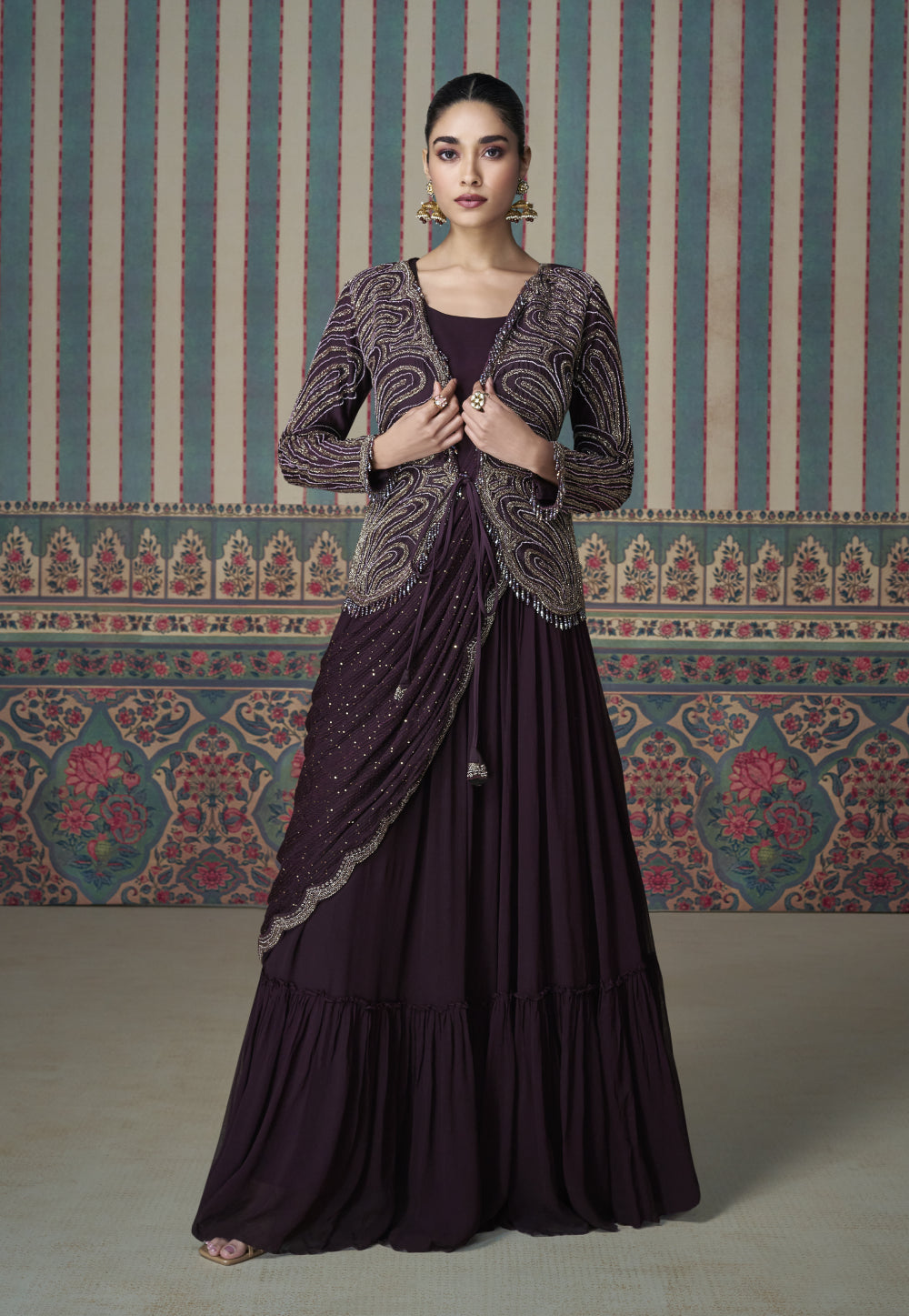 Exquisite Embroidered Wine Gown Timeless Elegance – Fashneo