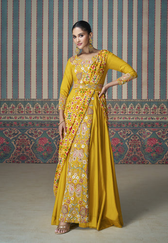 Exquisite Embroidered Yellow Gown Timeless Elegance