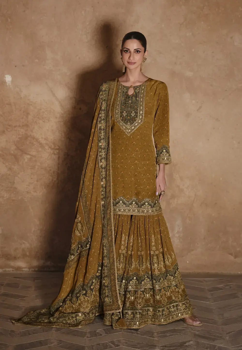 Exquisite Embroidered Yellow Sharara Suit