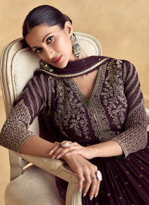 Exquisite Zari Embroidered Purple Anarkali