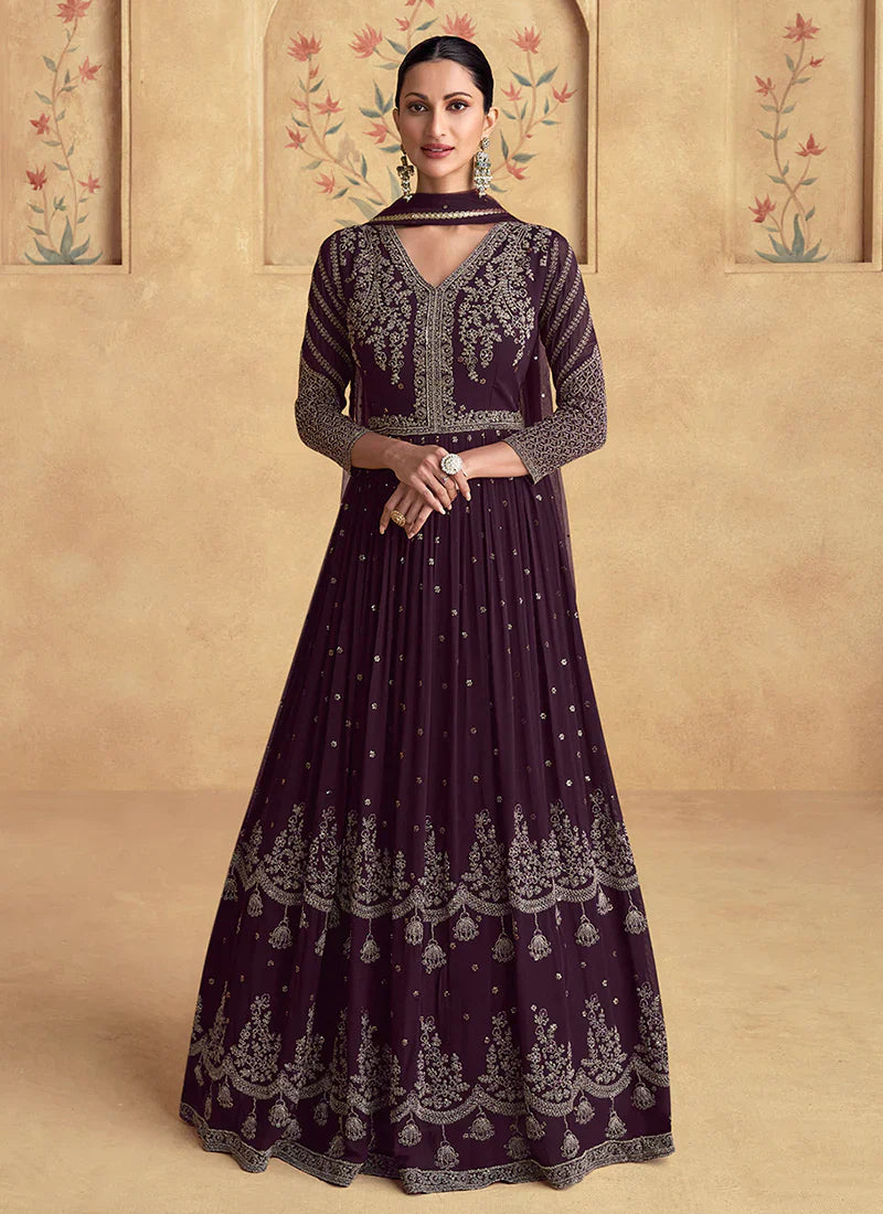 Exquisite Zari Embroidered Purple Anarkali