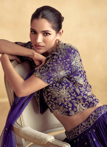 Exquisite Zari Embroidered Violet Lehenga