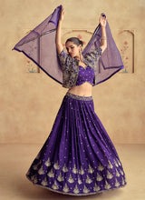 Load image into Gallery viewer, Exquisite Zari Embroidered Violet Lehenga
