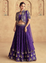 Load image into Gallery viewer, Exquisite Zari Embroidered Violet Lehenga
