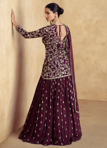 Exquisite Zari Embroidered Wine Red Lehenga 