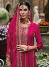 Load image into Gallery viewer, Flare and Flow Pink Embroidered Palazzo Suit
