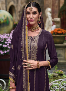 Flare and Flow Purple Embroidered Palazzo Suit